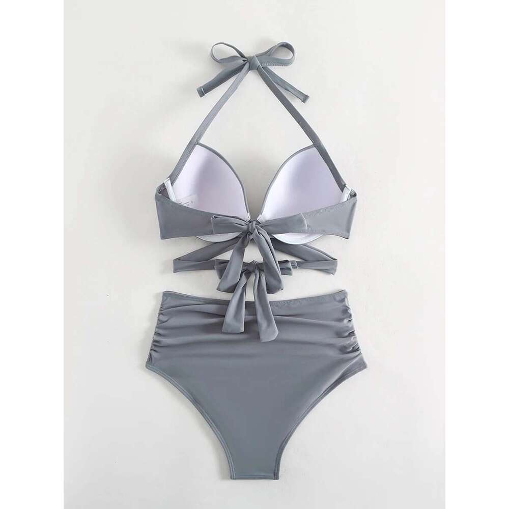 Up 2025 Push Halter String Bikini High Waist Swimsuit Women Padded Swimwear Female Bathers Bathing Swimming Swim Suit Beachwear