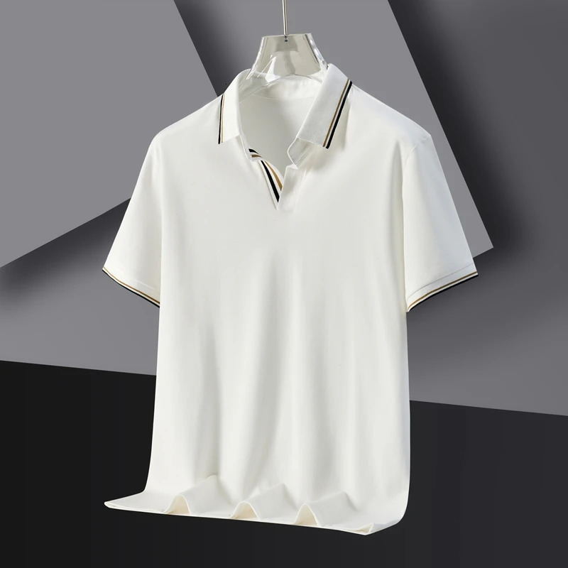 Mens Polo Shirt Summer High end Ice Silk Cool Short Sleeve Collar Vneck Top Breathable Thin Tshirt Clothing 250327