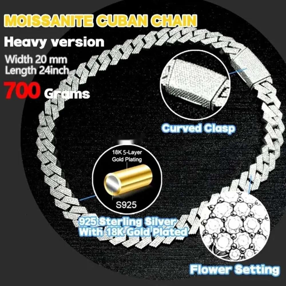 classics Hip Hop Rapper Mossanite Necklace Jewelry Vvs Sterg Sier 20mm Black Dia Moissanite Cuban k Chain