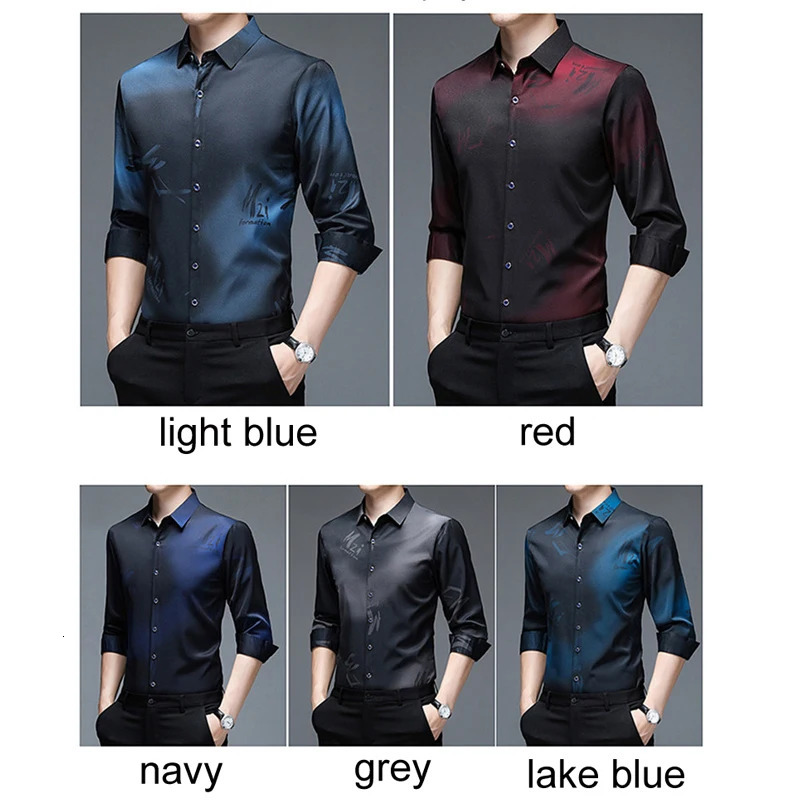 Wine red black mens dresses fashion long sleeved slim fit wrinkle resistant soft highquality shirts 250326