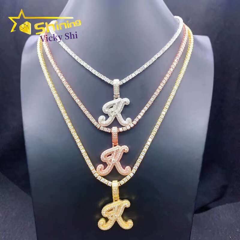 Iced Out 925 Sterling Silver Moissanite Letter K Pendant Men Hip Hop Jewelry Custom Moissanite Letter Name Pendant