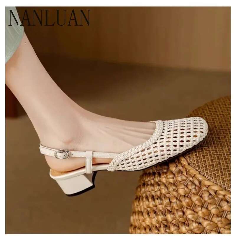 Boutique Summer New Style Simple Solid Color Thick Heel Women's Shoes High Quality Slip-on Casual Sandals