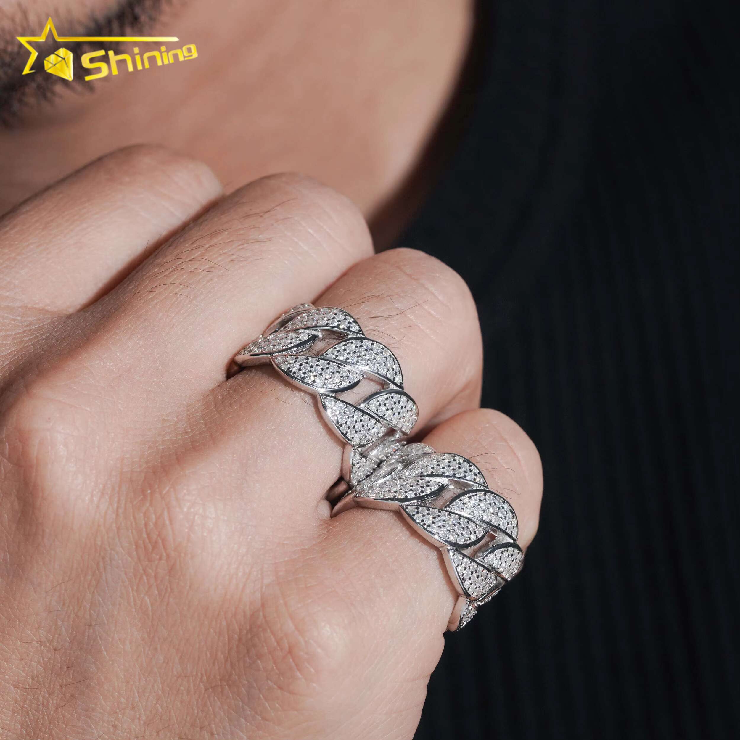 Cuban Ring Gold Plated Fine Jewelry Fast Shipping GRA Moissanite 925 Silver Iced Out Hip Hop Mens Rings
