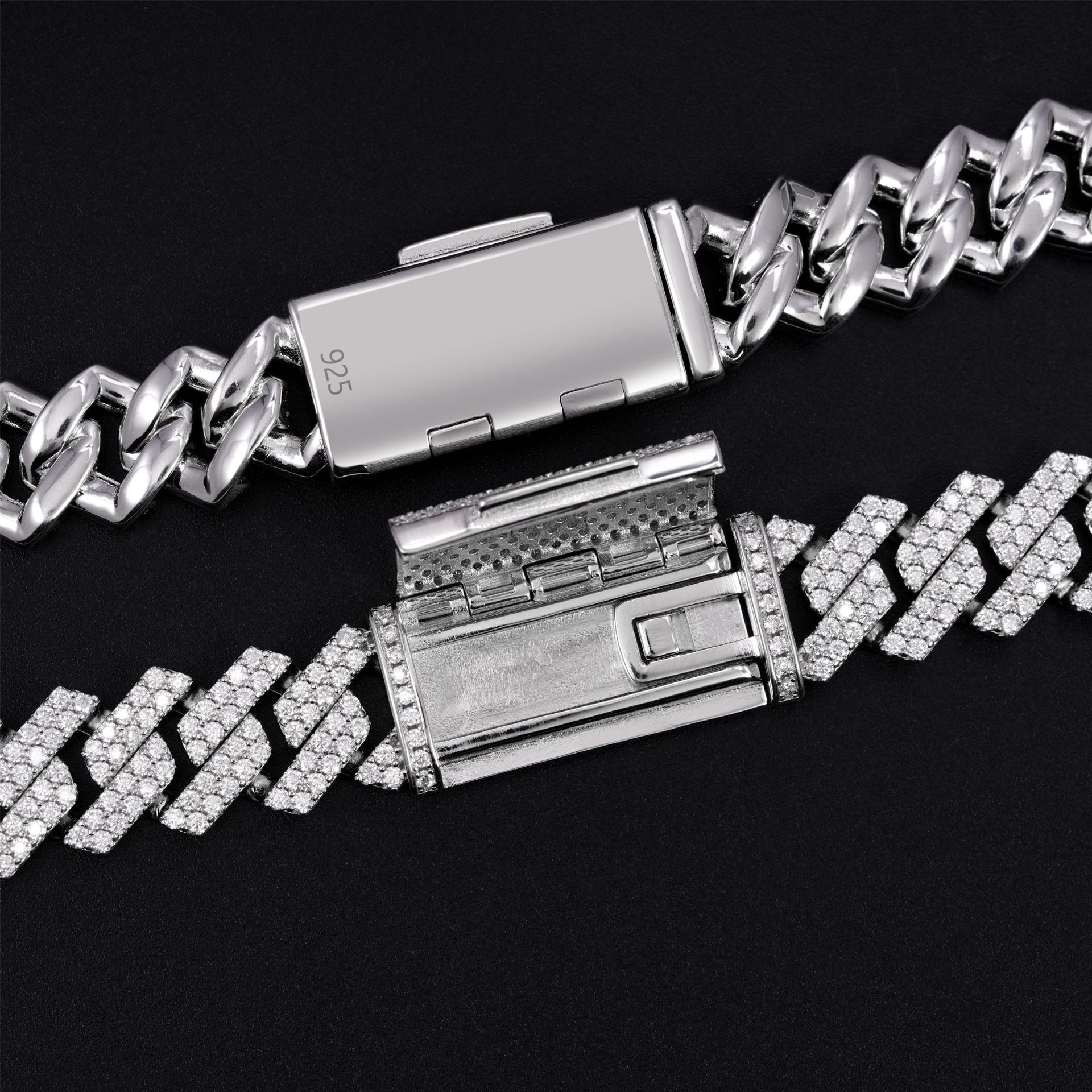 Hot selling S925 silver inlaid D-color moissanite 13mm Cuban chain necklace hip-hop rap high-end accessory