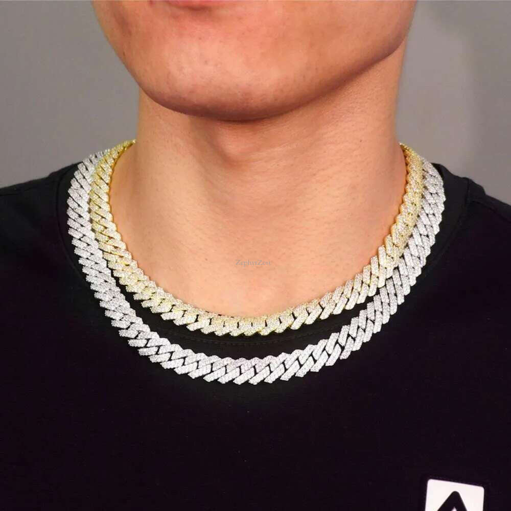 Designer Necklace Hip Hop 2 Rows Stones 14mm Sterg Sier White Gold Plated Iced VVS Dia Moissanite Cuban k Chain Rock Jewelry Gift with Gra