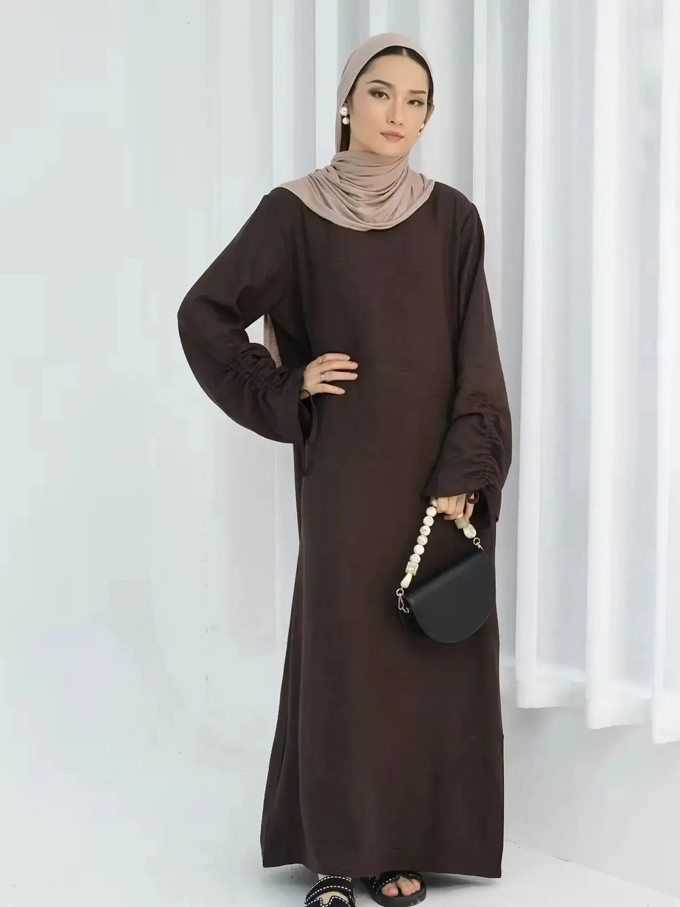 Latest Fashion Cuff Tie Muslim Robe Abaya Syari Female Worship Service wy2061 250326