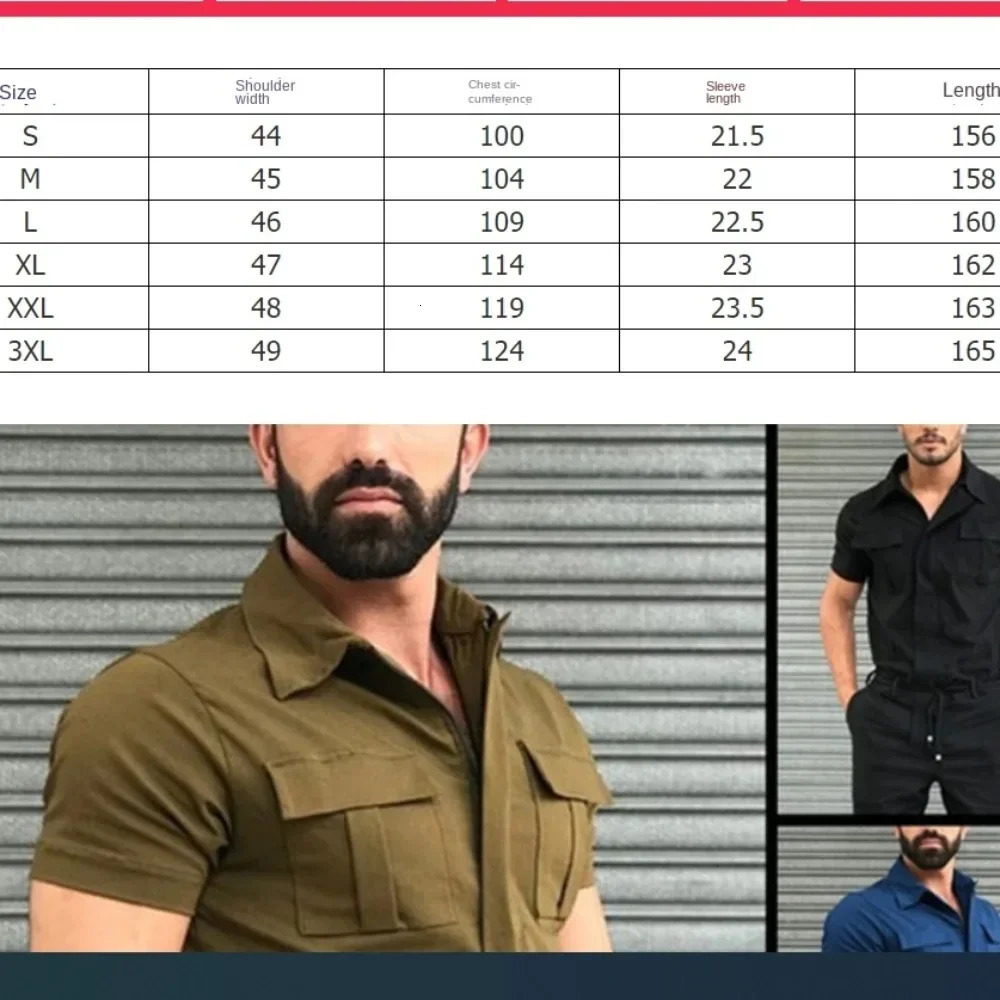 Mens zipper jacket jumpsuit casual streetwear solid color lapel short sleeved shirt and pants workwear M3XL 2024 item 250326
