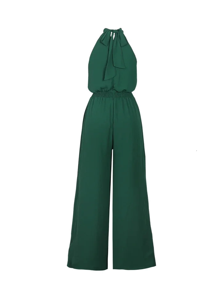 SpringSummer Womens Casual Solid Color Pendant Neck Sleeveless Wide Leg jumpsuit Choice for Summer 250326