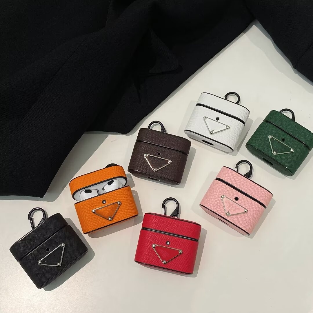 Luxury Designer airpods Cases For Airpods Pro 2nd Metal triangle letter earphone Cover Apple Airpods 4 3 2 Cover Earphones Hard Protective Case with keychain hooks