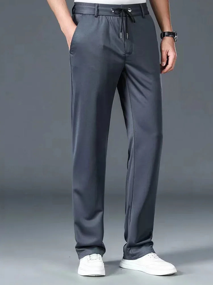 10XL large mens summer casual pants straight with elastic waist Trouser classic Office Plus zipper pocket 250327