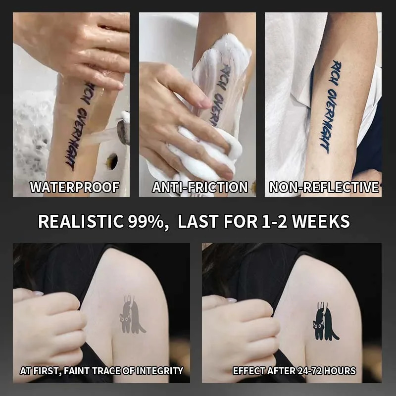 Interesting temporary cat tattoo stickers waterproof durable herbal for arms and spine 250325