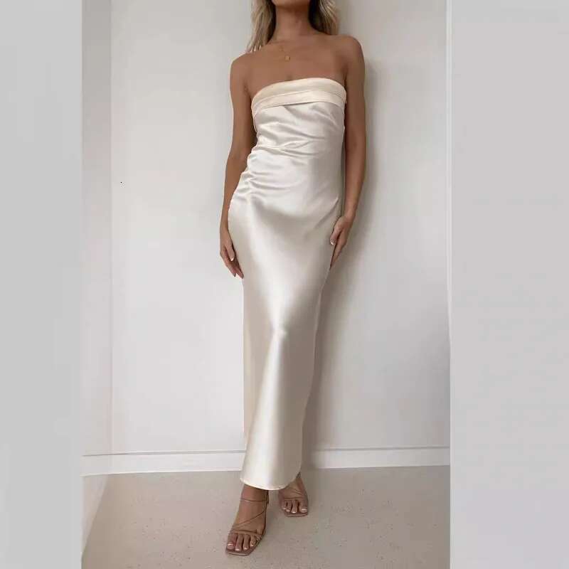 Dongdumaoyi Lente Zomer Nieuwe Elegante Socialite Satijnen Backless Bustier Print Damesjurk