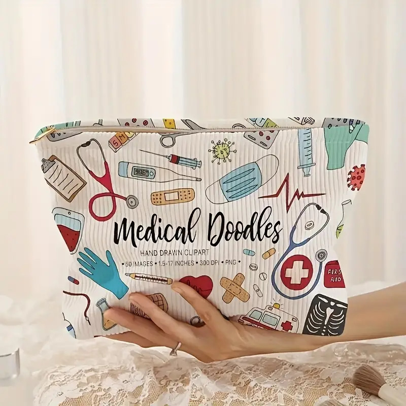 graffiti printing Corduroy makeup bag lightweight zipper storage box multifunctional lined 250326