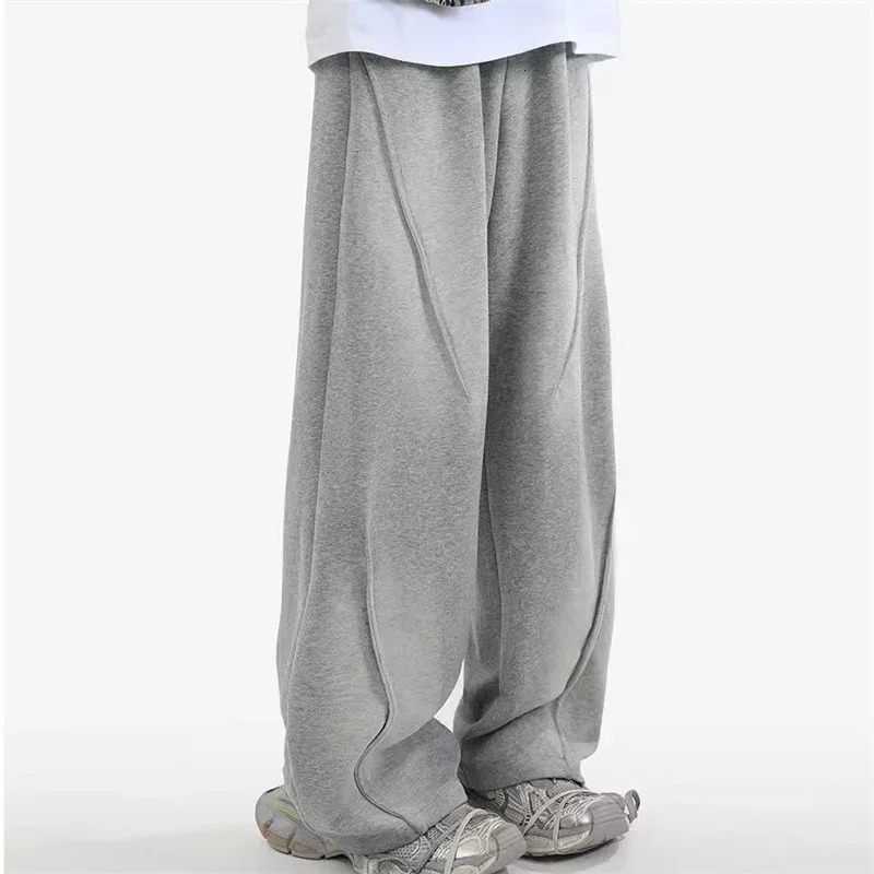 Autumn mens high street pleated straight pants Korean fashion elastic waist pocket Trouser Y2K retro underwear hombre 250327