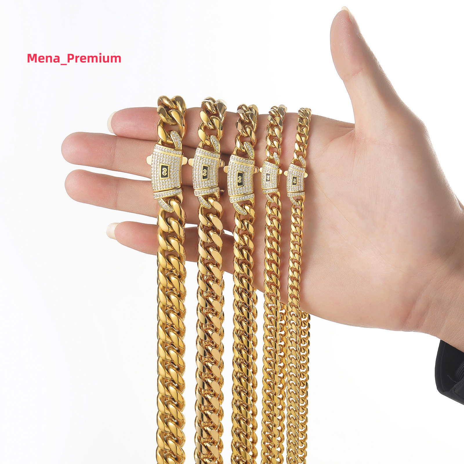 BES 6-14mm Miami Cuban Chain Necklace Bracelet Set 14K 18K Gold Stainless Steel Monaco Cuban Link Chain Necklace Hip Hop for Men