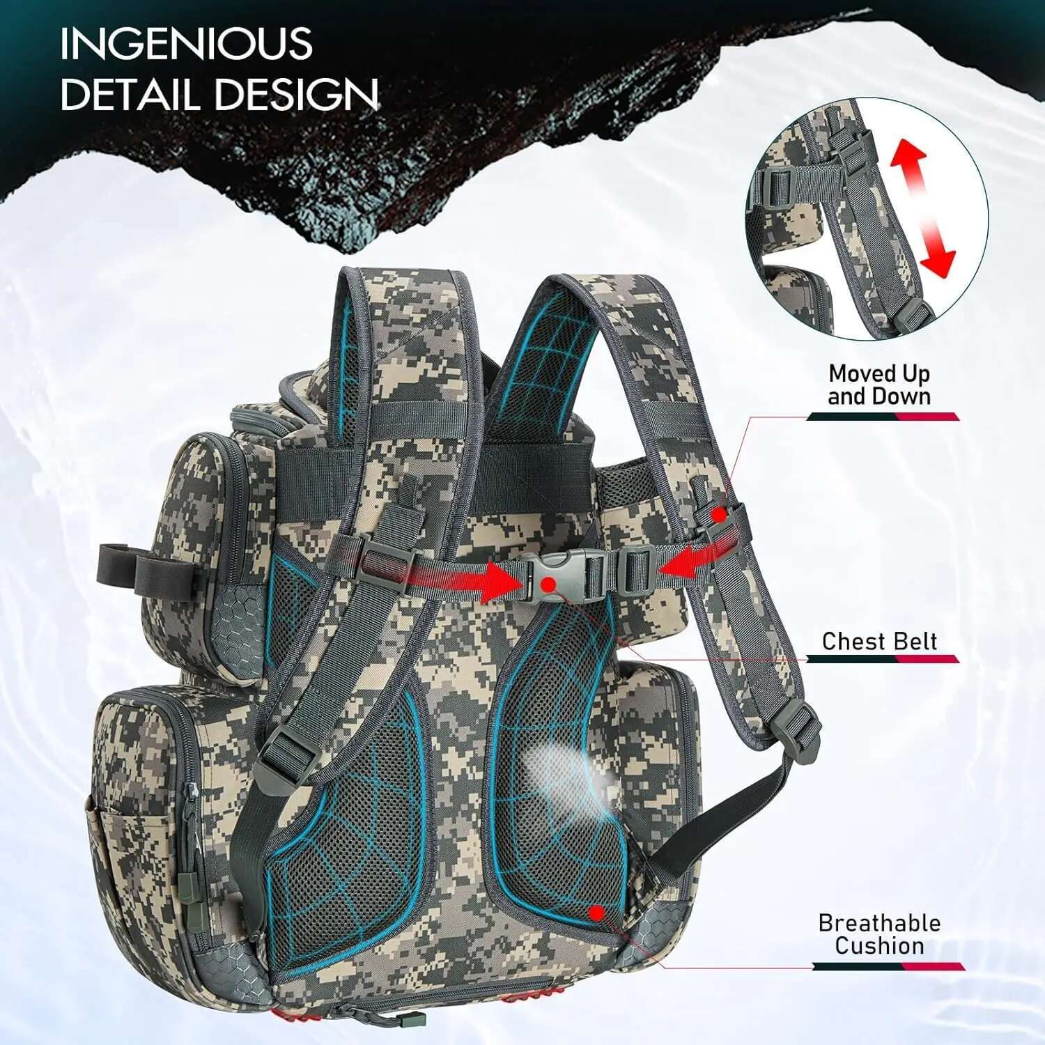 Backpack 4 Trays, Large Outdoor Storage Tackle Bag With Protective Rain Cover For Fishing Gear
