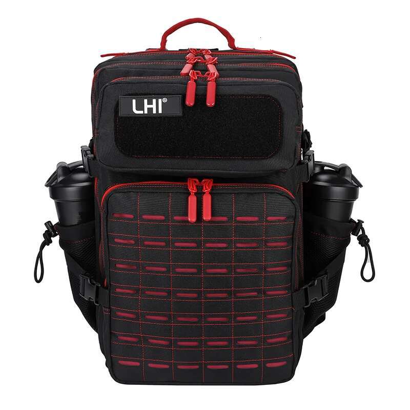 LHI 45L Tactical Backpack For Men And Women Black Red Zipper Spotrs Athlete Gym Bag Outdoor Hiking Rucksack With Bottle Holder