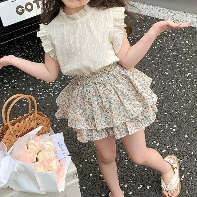 2024 New Girls Summer Set Childrens Dress Baby Girls Fashion Childrens Top+Two Piece SetT250327