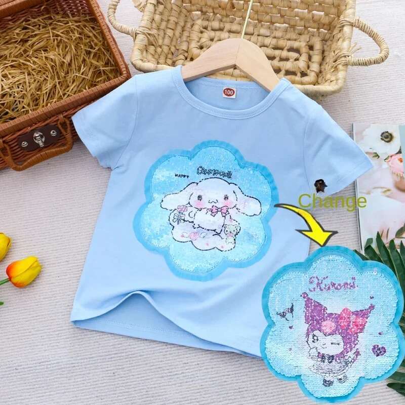 Ddmyshoesvip Girl Short Sleeve T Shirt Hello Kitty Girls Cotton Material T Shirt Multi Colored Cartoon Pattern Top