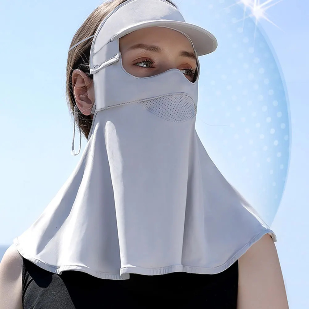 Ice Silk Sunscreen Mask With Removable Hat Brim Fashion Breathable Thin Traceless Mask UV Protection Mask For Outdoor Sports 250322