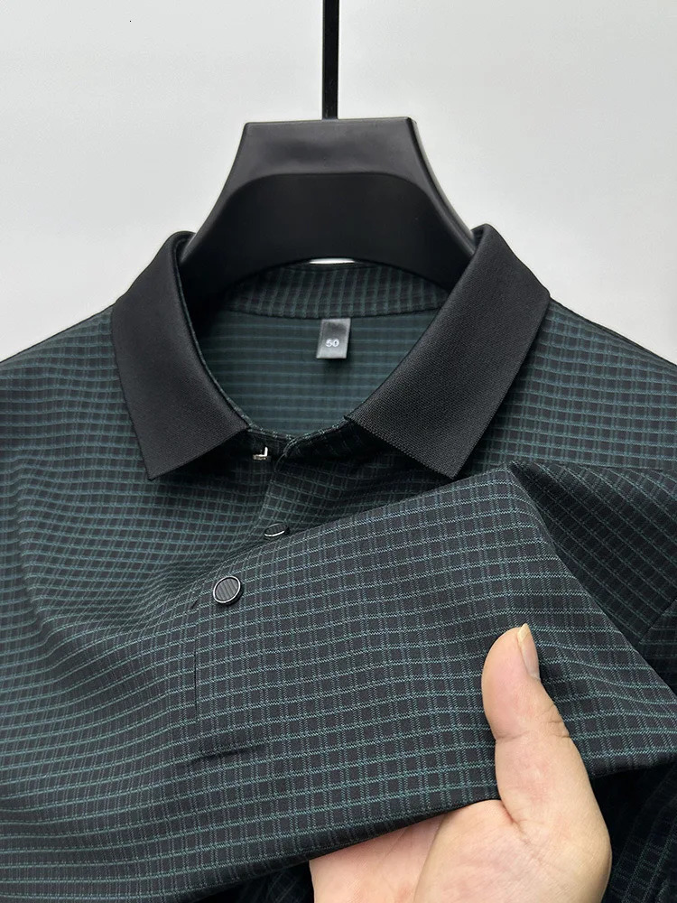 High quality short sleeved mens polo shirt for summer fashion youthful style checkered highend n breathable ice silk Tshirt 250327