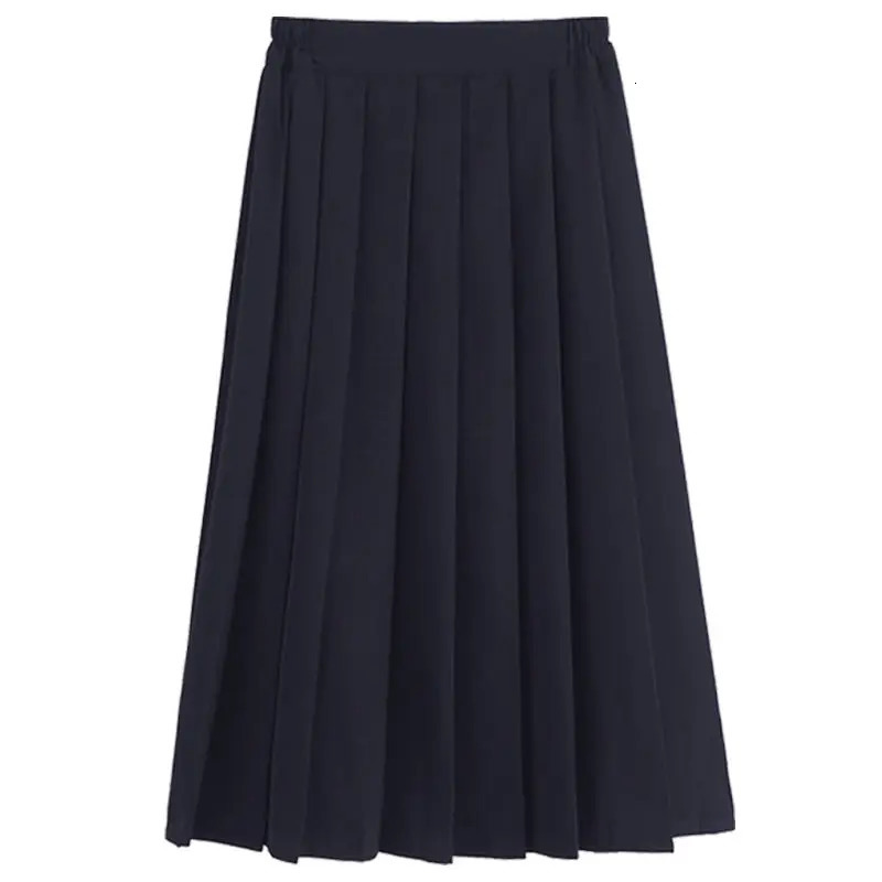 Elastic waist Japanese student girl school uniform solid color set pleated skiing shortmediumlong high dress 250326