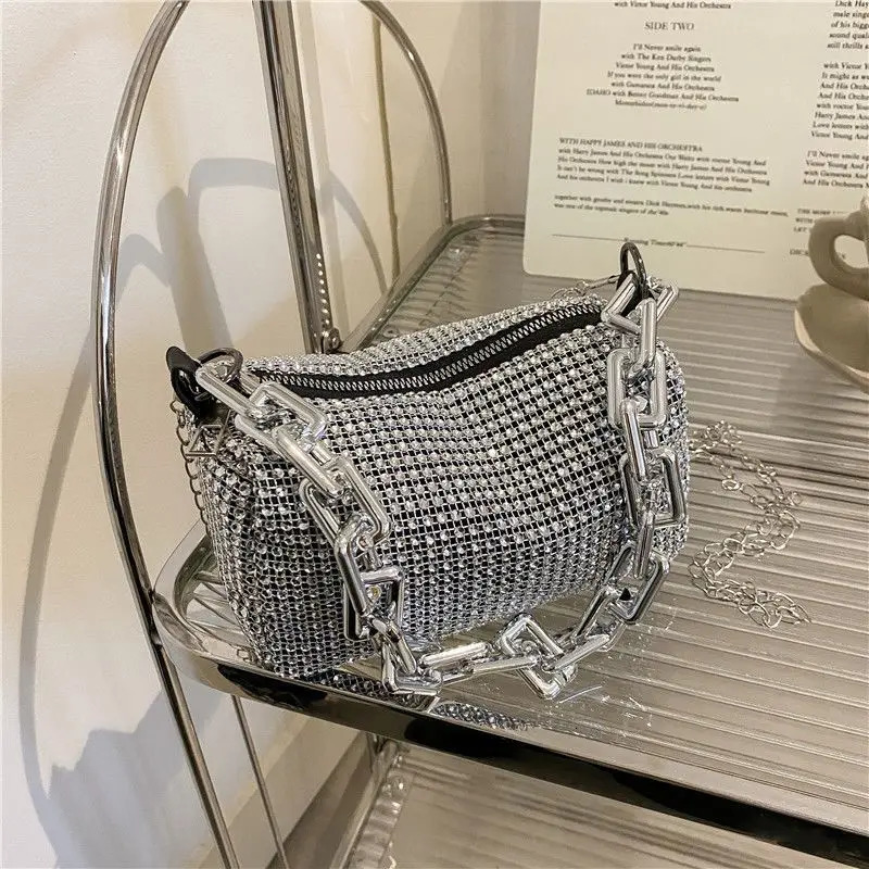 Allover Rhinestone Bucket Bag Sparkling Chain Promotional Wallet Womens Mini Crossover 63 354 inches 250326