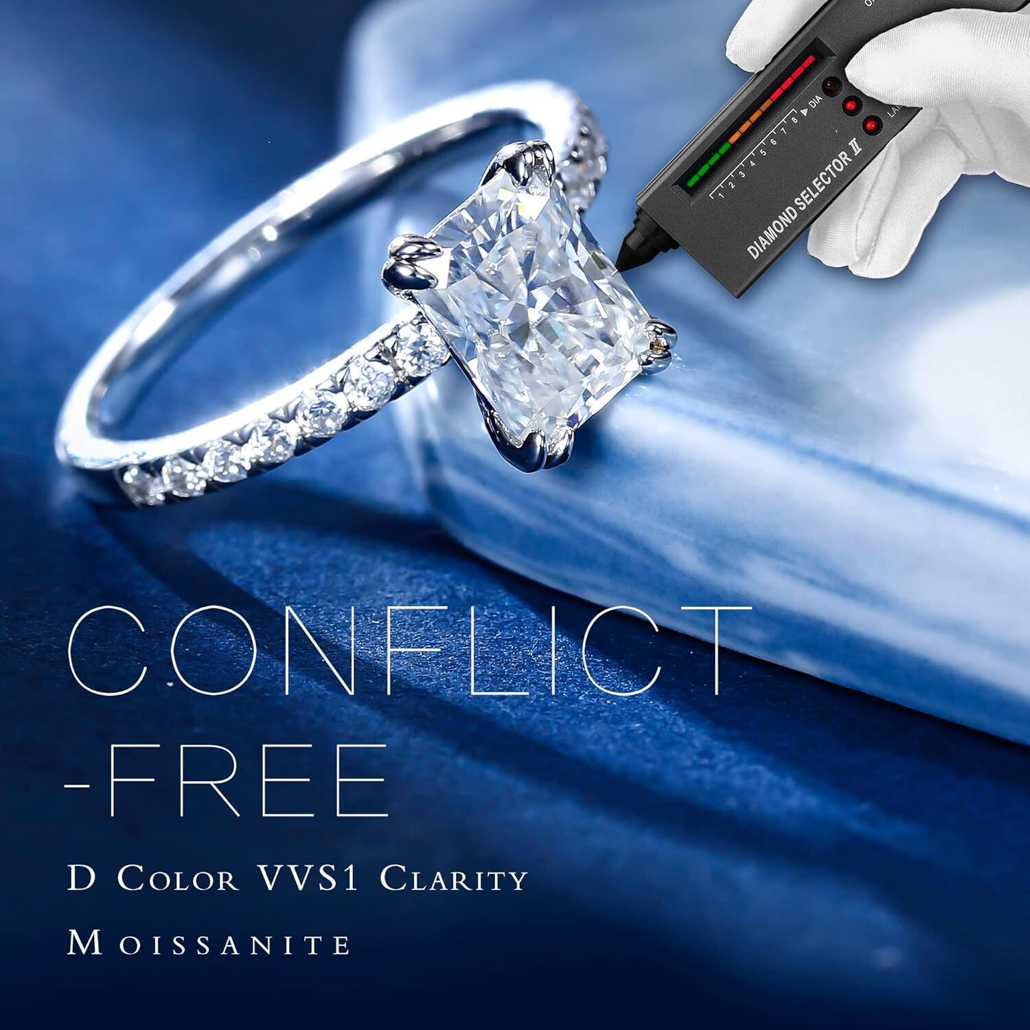 MOOSEA 2ct Radiant Cut Moissanite Rings for Women D C olorV VS1C larityL abC reatedM oissaniteW eddingR ingsf orW omen1 4KW hiteG oldP latedM oissanit
