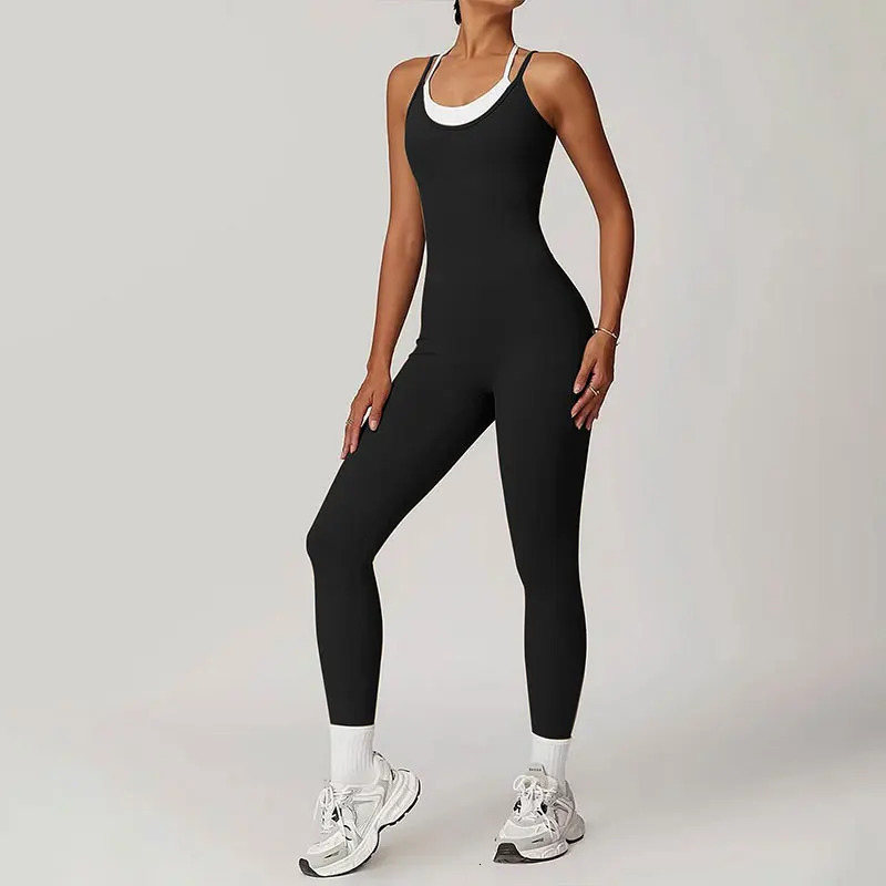 Sports womens jumpsuit black sexy backless streetwear fashion Oneck sports elegant clothing 250326