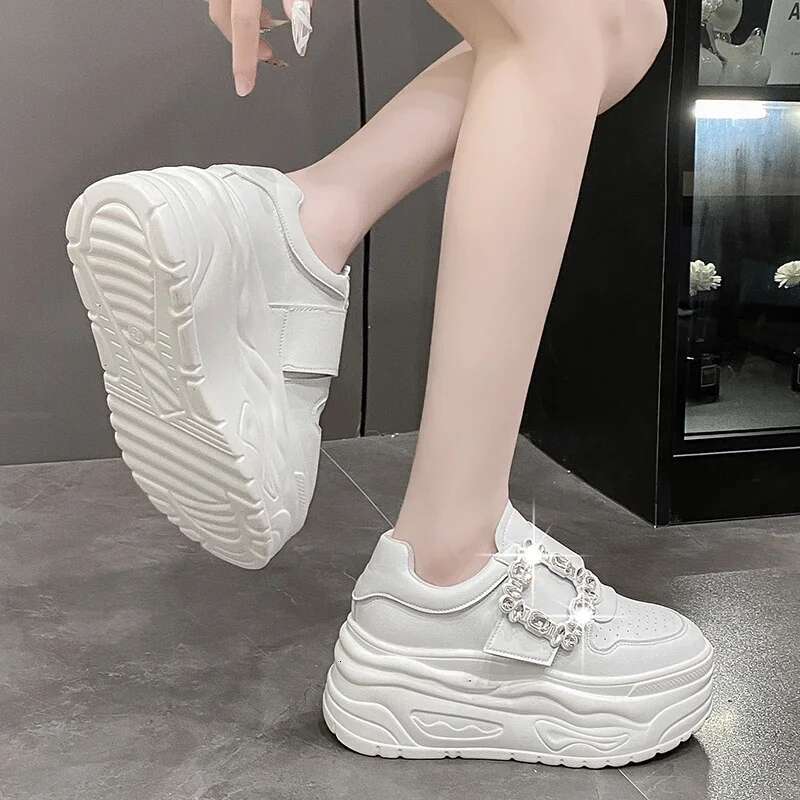 Designer Shoes Thick Leather Outdoor Casual White High Rise Slope Heel Multifunctional Sports Shoes For Women's Autumn Crystal Skateboard Shoes