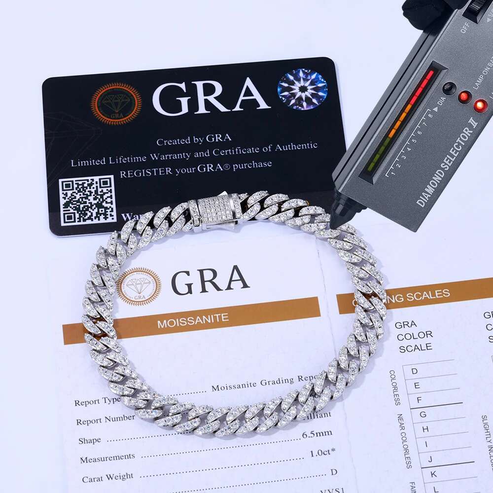 ESKEEM 9mm Hip Hop Jewelry 925 Silver Cuban Link Chain Bracelet Can Pass Diamond Test Moissanite Bracelet Fine Jewelry for Women