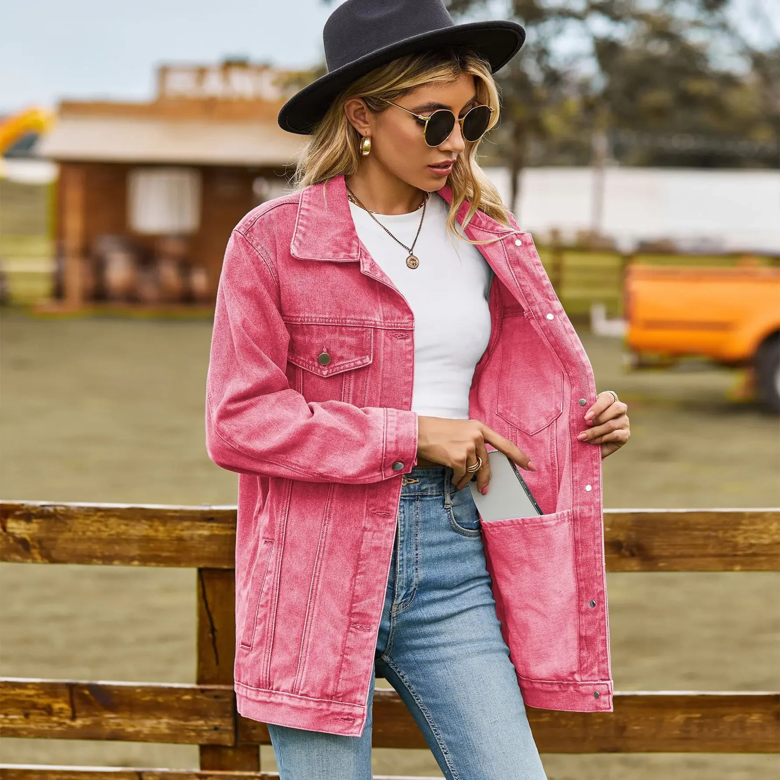 Classic womens denim jacket for autumn and winter loose mid length casual clothing S2XL 250326
