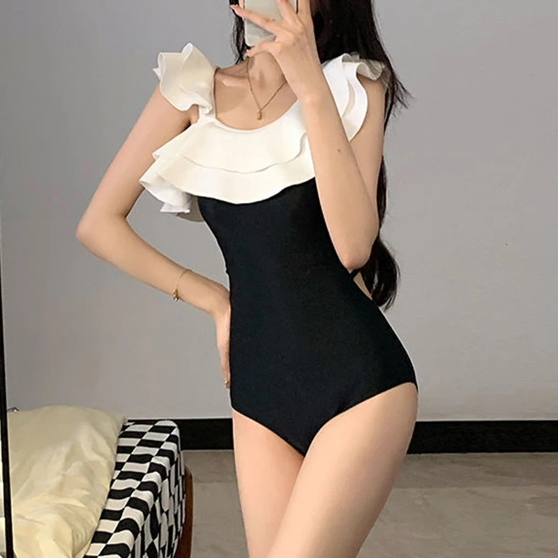 Womens pleated lace patchwork decal elegant twopiece mini ski swimsuit summer sexy hollow push up ultrathin beach 250326