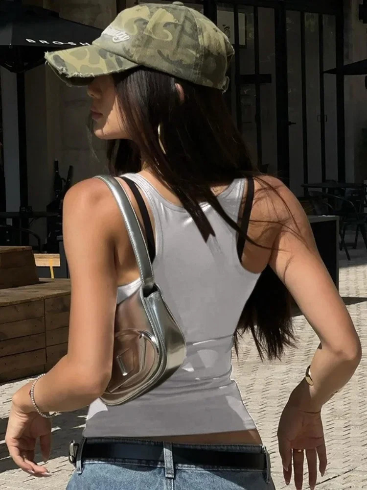 Summer solid color slim fit vest onepiece lace square neckline sleeveless Y2k top sexy casual womens clothing 250326