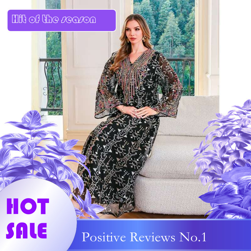 Dongdumaoyi Moslim Elegante Geborduurde Jurk Midden Oosten Kleding Touw Gewaad Abaya Vrouwen Lange W
