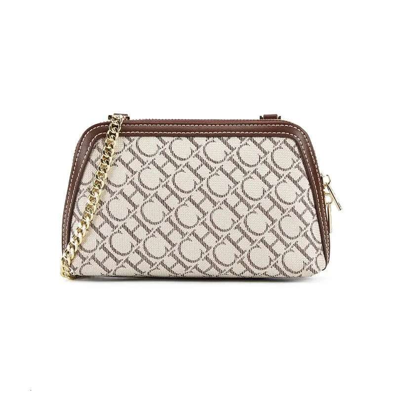 CH Letter Printed Light Suede Leather Chain Shoulder Bag Fashion Retro Crossbody Designer