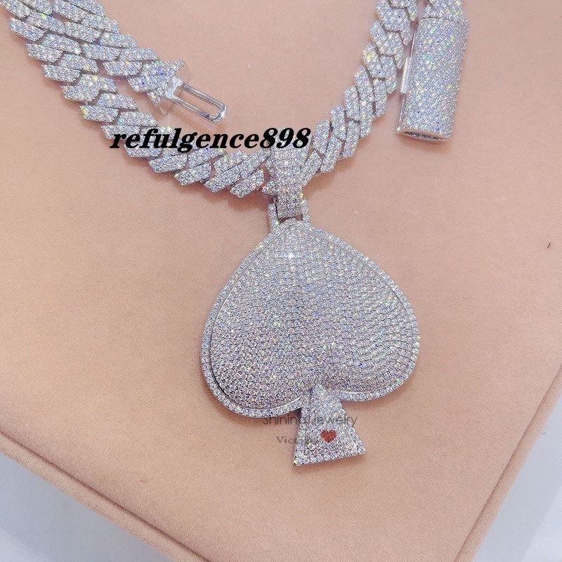 14K White Gold Fully Iced Out Moissanite Diamond Ace Spade Pendant