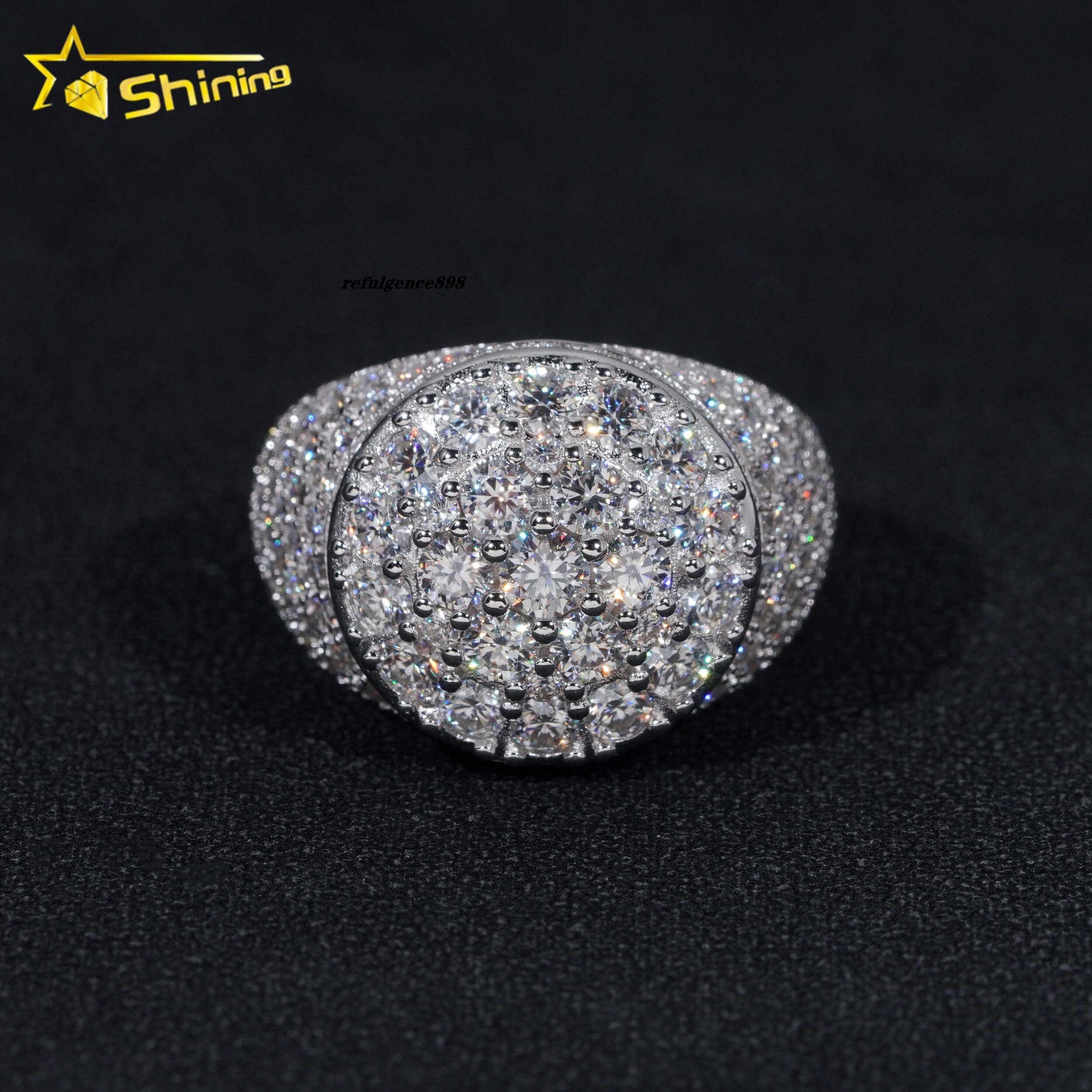 GRA Certified 925 Sterling Silver Gold Plated Hip Hop Jewelry Shining Iced Out Moissanite Diamond Ring for Men