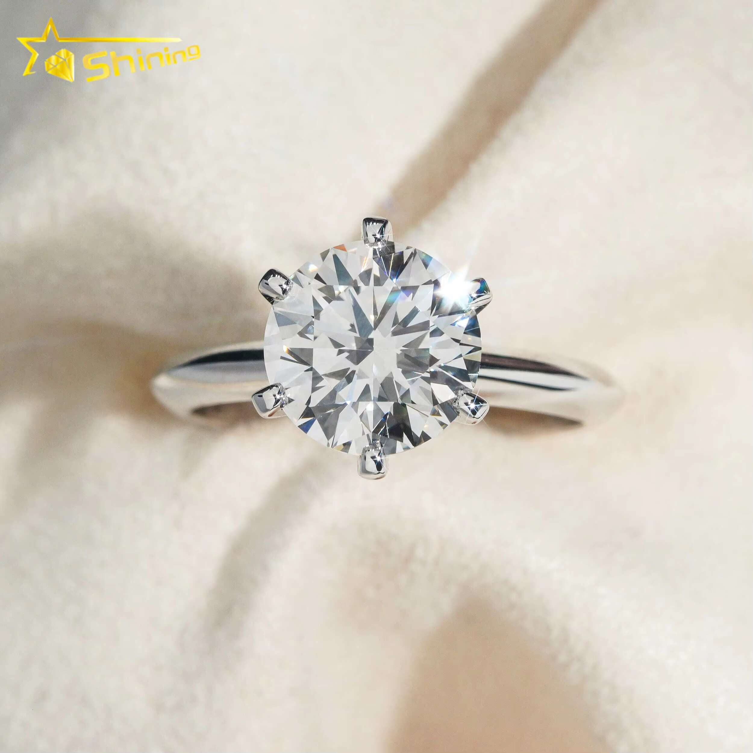 With Certificate Classic 6 Claws Solitaire Round Brilliant Cut 2ct VS2 Lab Grown Diamond CVD Engagement Ring 18K Solid Gold
