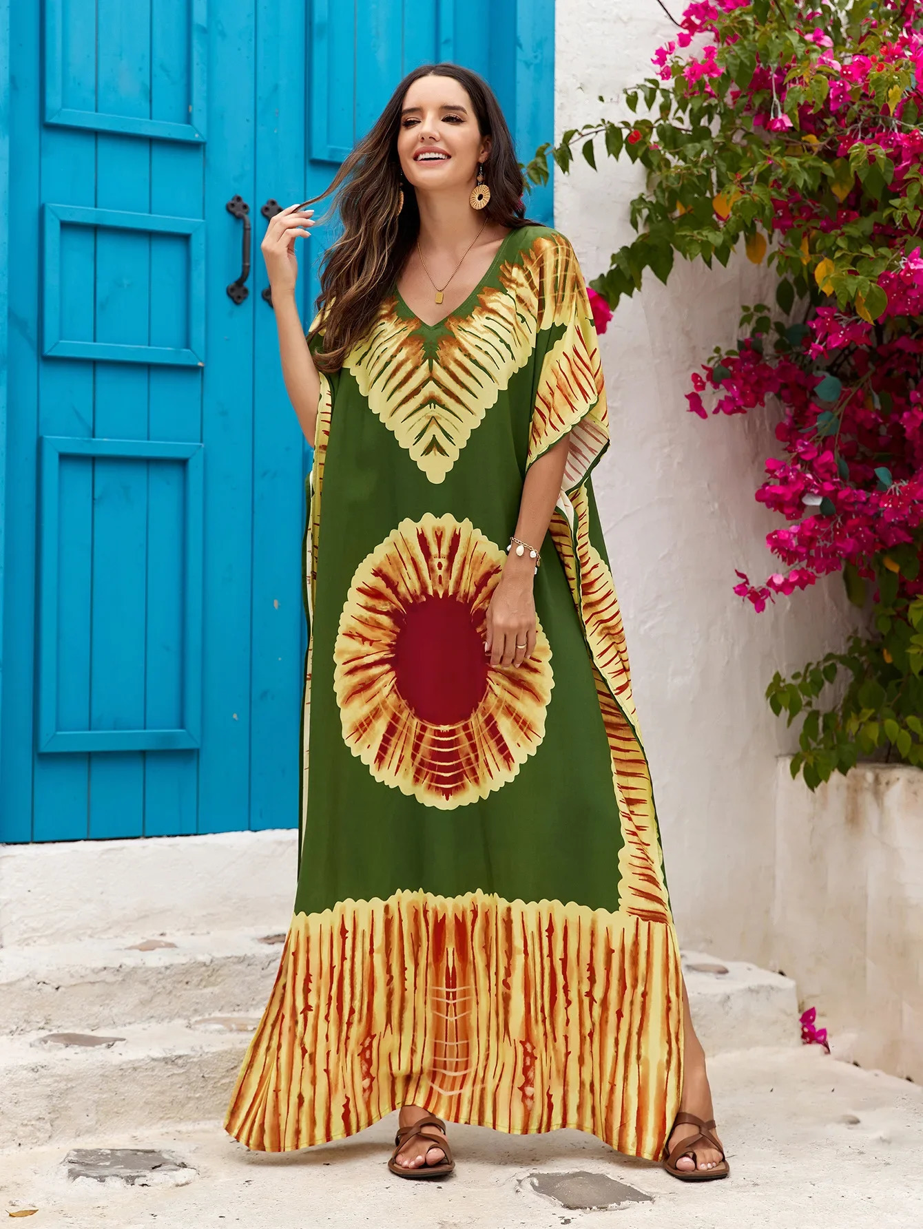 Kafotan Beach Dress Womens 2024 Plus Size Swimsuit Cover Kafotan Maxi Beach Dress Vacation Set 250324