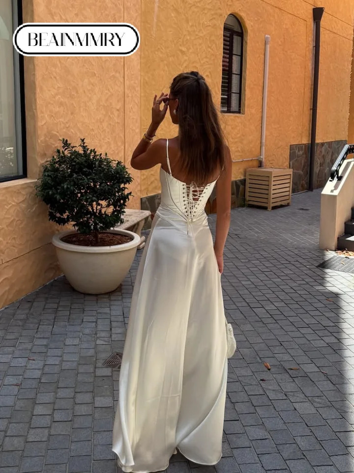 Elegant lace solid Camisole Maxi dress fashion contrast cut long 2025 womens party beach evening 250324