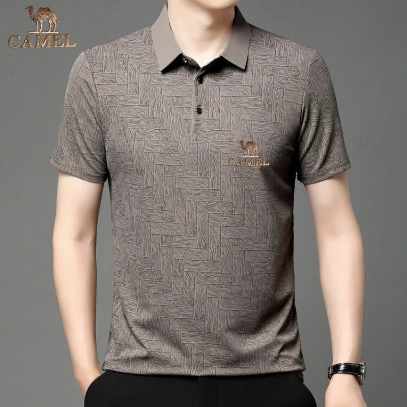 Camel Gold Label Summer Mens Middle aged Elderly and Young Collar Breathable Fashion Casual Short Sleeve Tshirt Polo Shirt 250327