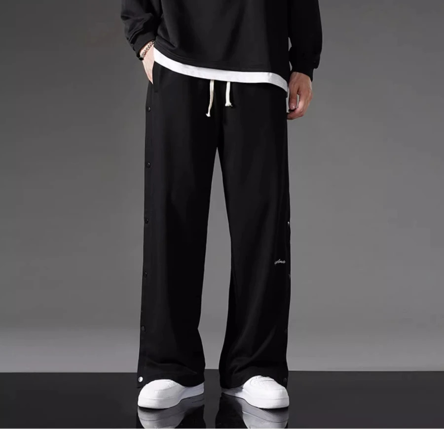 Boys fashion straight trend handbag street hiphop wide leg open collar flower casual sports pants 250327
