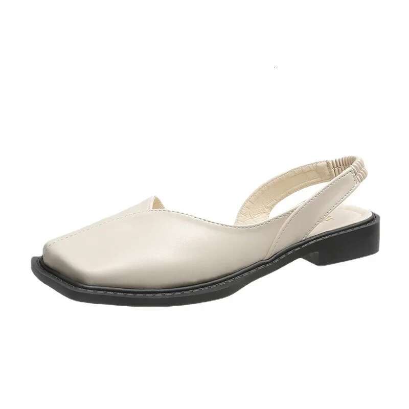 Closed Toe Sandals Fashion Womens Shoes Suit Female Beige Med Block Low heel Shallow Mouth Black Summer Sandalias