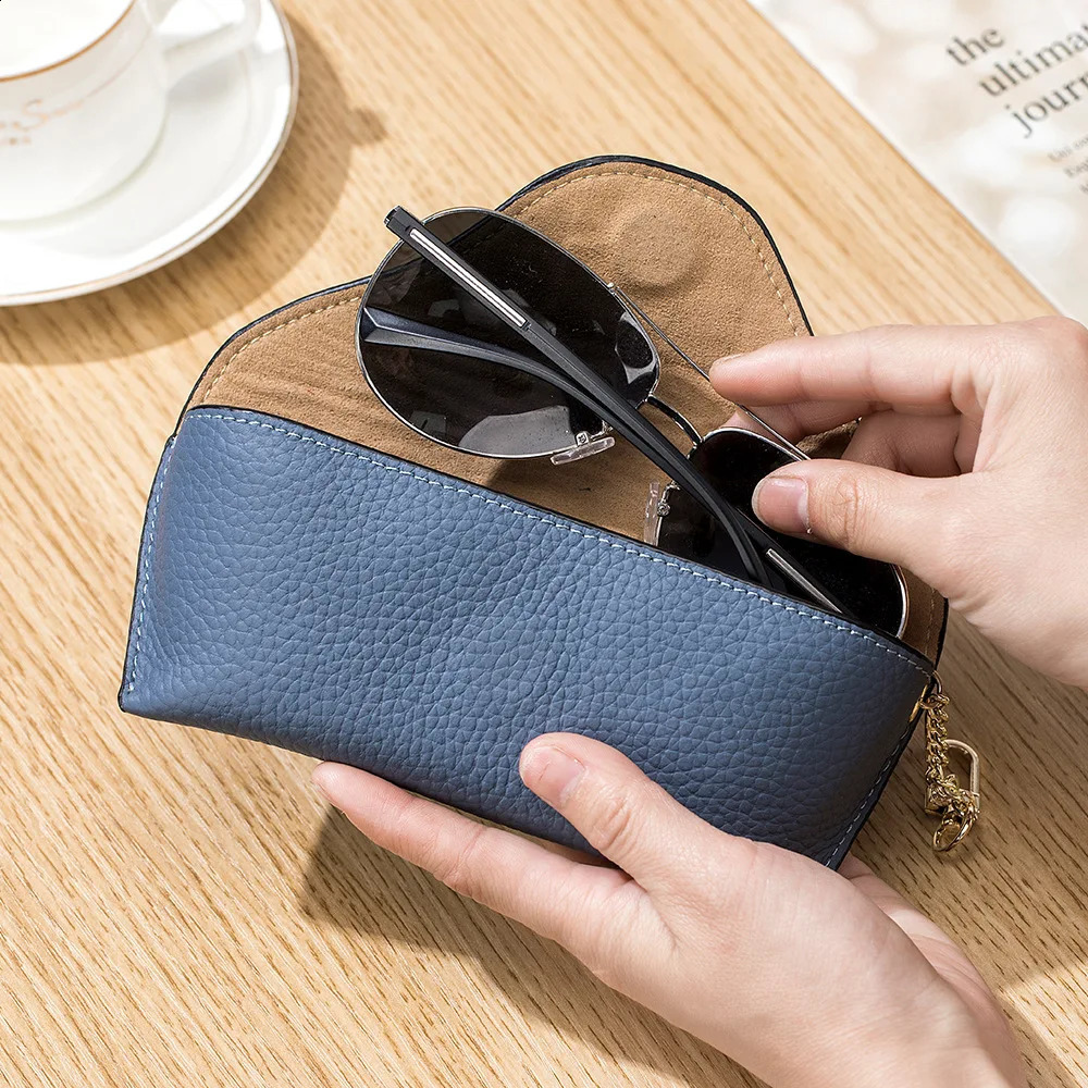 Genuine Leather Reading Glasses Bag Case For Man Women Cowhide Sunglasses Storage Holder Pouch Eyeglasses Box Eyewear Protector 250326