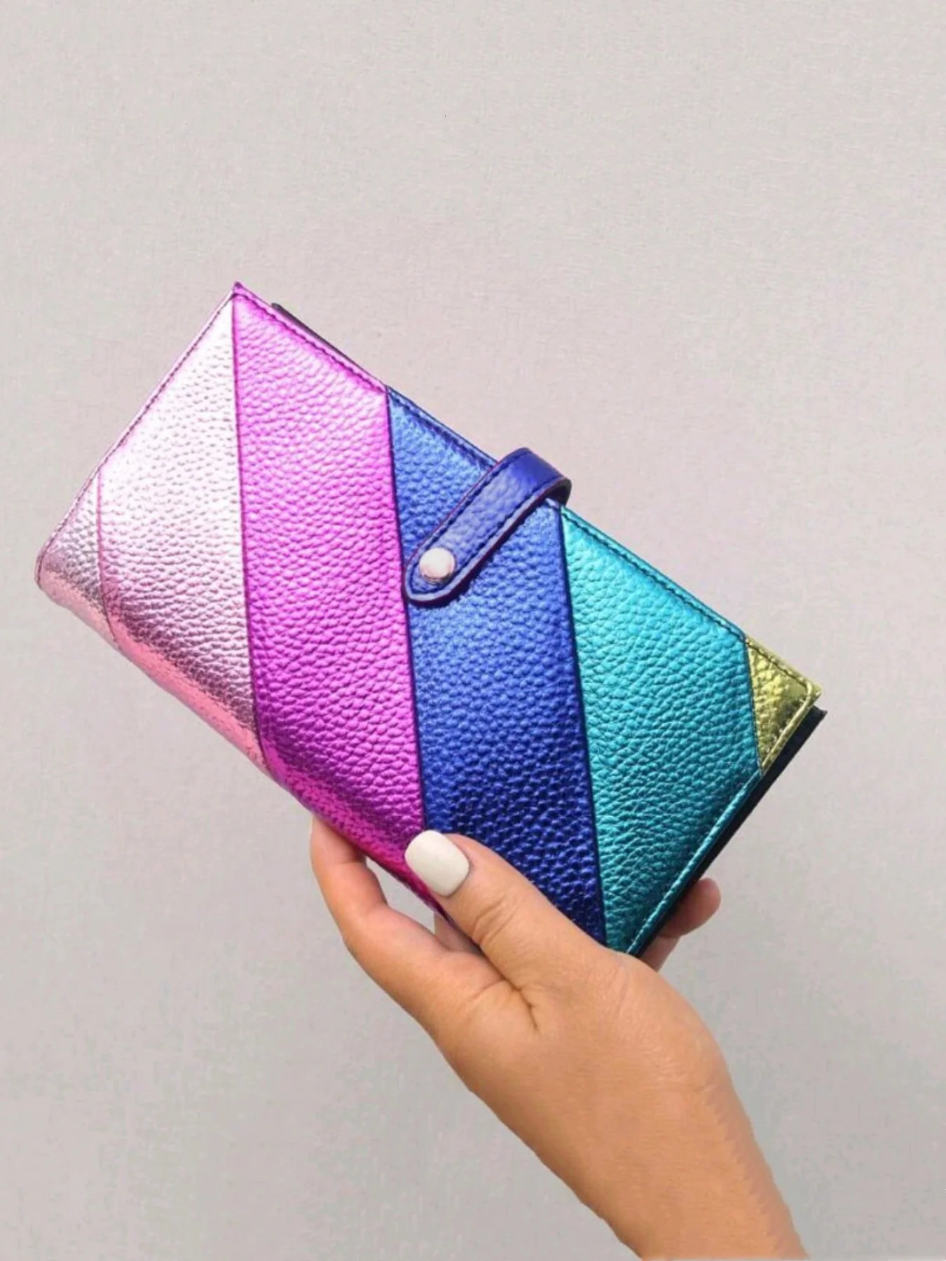 Womens PU leather splicing color dinner party club bag portable wallet 250326