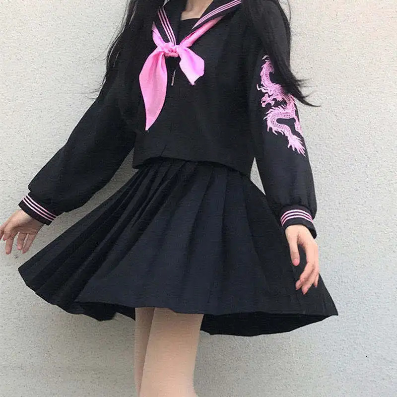 Japanese Fashion Jk Uniform Shirt ed Pink Dragon Student Girls School Role Playing Set Sailor Soft 250326