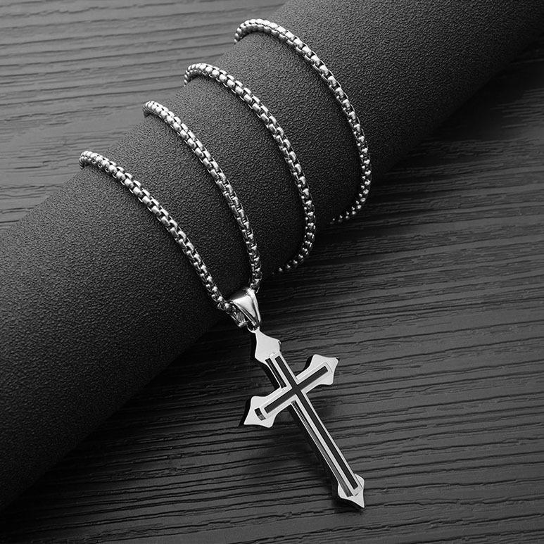 Hip hop style titanium steel cross necklace with Japanese and Korean minimalist design