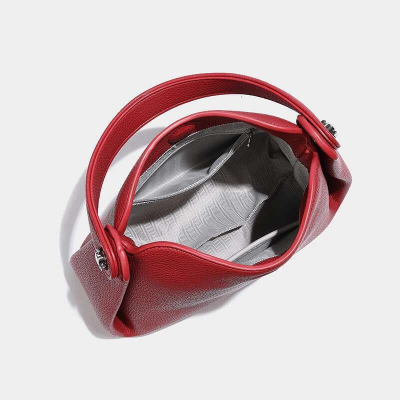 Bucket Bag For Women Designer Handbags New In PU Vintage Red Solid Color Small Lychee Pattern Messenger Bags