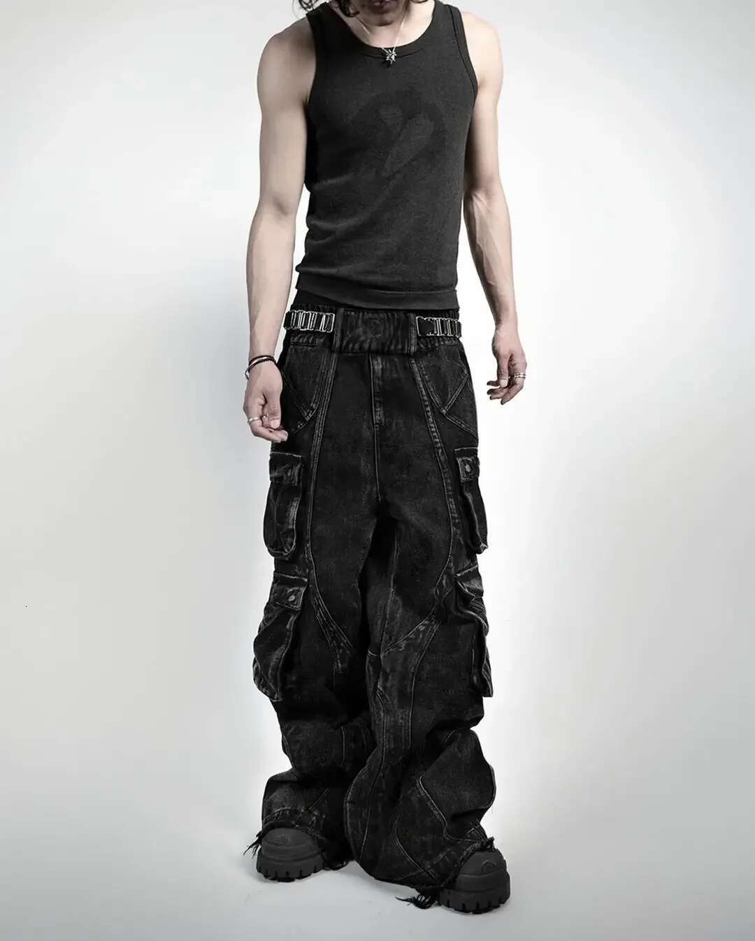 High Waisted Baggy Jeans For Men And Women Wide Leg Pants Punk Multi-Pocket Haruku Washed Hip-Hop New Heavy Industry Y2k